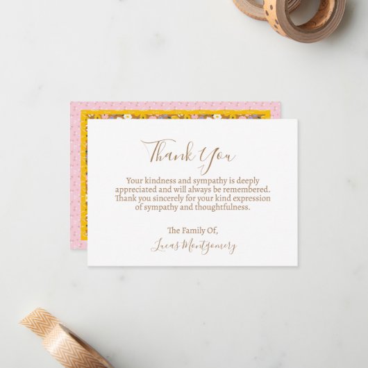 レトロ花模様葬儀ありがとう悔やみや弔慰 ノートカード (正面/裏面インサイチュ)