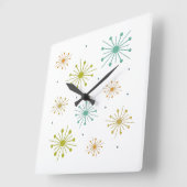 レトロ花火カラフルスターバストミッドセンチュリー スクエア壁時計 (傾斜)