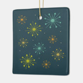 レトロ花火スターバストダークブルーミッドセンチュリー セラミックオーナメント (左)
