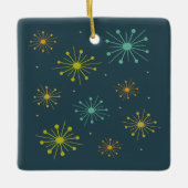 レトロ花火スターバストダークブルーミッドセンチュリー セラミックオーナメント (正面)