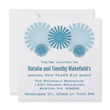 レトロ花火新年のイブ招待状ブルー