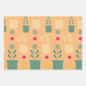 レトロ花鉢黄色のガーデンパターン ラッピングペーパーシート (正面2)