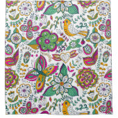 レトロ花鳥蝶パタカラフルーン シャワーカーテン (正面)