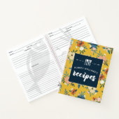 レトロ花黄色ブルーフローラルパターンレシピ ノートブック (内部)