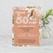 レトロ花50誕生日招待状（写真付） 招待状 (スタンド正面)