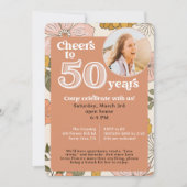 レトロ花50誕生日招待状（写真付） 招待状 (正面)