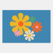 レトロ花60s 70s花カラフル柄 ラッピングペーパーシート (正面3)