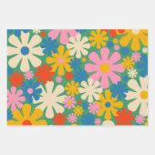 レトロ花60s 70s花カラフル柄 ラッピングペーパーシート (正面2)
