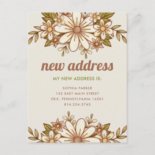 レトロ花 |新しいアドレスの移動のお知らせ ポストカード (正面)