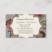 レトロ花、緑、灰色の花柄 名刺 (裏面)