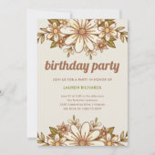 レトロ花 | QRコード誕生日パーティー 招待状 (正面)