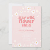 レトロ花childdaisy bohoフローラ最初の誕生日 招待状 (正面)