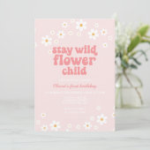 レトロ花childdaisy bohoフローラ最初の誕生日 招待状 (スタンド正面)