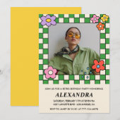 レトロ花Groovy写真39歳 招待状 (正面/裏面)