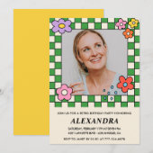 レトロ花Groovy写真46歳 招待状 (正面/裏面)