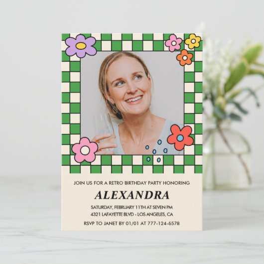 レトロ花Groovy写真48歳 招待状 (スタンド正面)