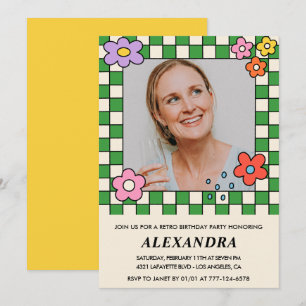 レトロ花Groovy写真58歳 招待状