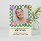 レトロ花Groovy写真66th誕生日 招待状 (スタンド正面)