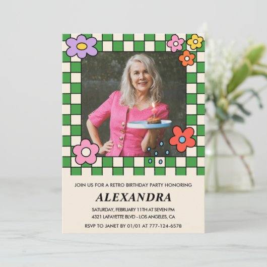 レトロ花Groovy写真74歳 招待状 (スタンド正面)