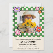 レトロ花Groovy写真98歳 招待状 (正面)