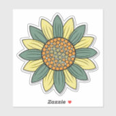 レトロ芸術的ひまわりイラストレーションアート シール (シート)