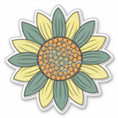 レトロ芸術的ひまわりイラストレーションアート シール (正面)