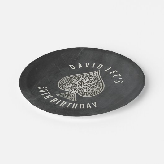 レトロ芸術的エースのスペードカスタムトランプのポーカーパーティー ペーパープレート (アングル)