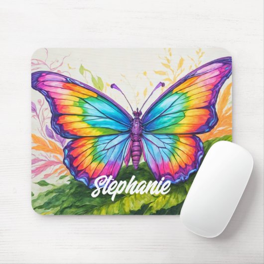 レトロ芸術的カスタムバタフライモノグラム名 マウスパッド (マウス)