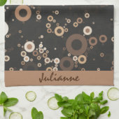 レトロ茶色とベージュの円パターン キッチンタオル (折り畳み)