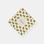 レトロ茶色とミントのパイナップル柄モノグラム スタンダードカクテルナプキン (角)