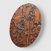 レトロ茶色の工具付き革の壁時計。 ラージ壁時計 (傾斜)