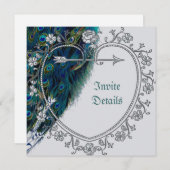 レトロ華美ヴィンテージアートピーコック羽根招待状 招待状 (正面/裏面)