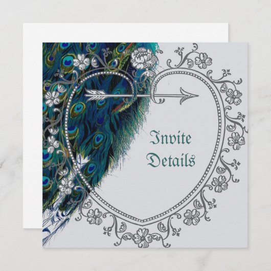 レトロ華美ヴィンテージアートピーコック羽根招待状 招待状 (正面/裏面)