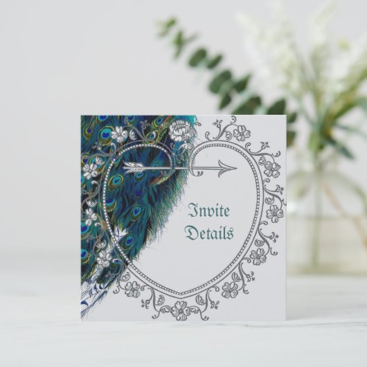 レトロ華美ヴィンテージアートピーコック羽根招待状 招待状 (スタンド正面)