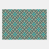 レトロ華美緑の装飾的なティール（緑がかった色）タイル ラッピングペーパーシート (正面)