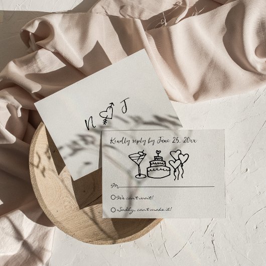 レトロ落書き手描書きユニーク結婚の 出欠カード