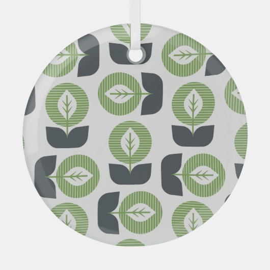 レトロ葉抽象芸術：シームレスなヴィンテージスタイル ガラスオーナメント (正面)