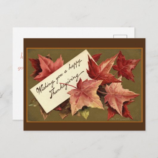 レトロ葉落ちた幸せ感謝祭あいさつ シーズンポストカード (正面/裏面)
