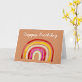 レトロ虹のかわいい水色 カード (黄色い花)