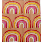 レトロ虹のかわいい水色 シャワーカーテン (正面)