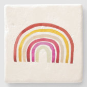 レトロ虹のかわいい水色 ストーンコースター (正面)