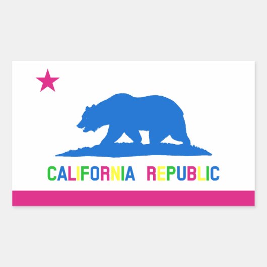 レトロ蛍光色カリフォルニア州旗 長方形シール (正面)