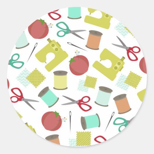 レトロ裁縫をテーマにした封筒用シールステッカー ラウンドシール (正面)