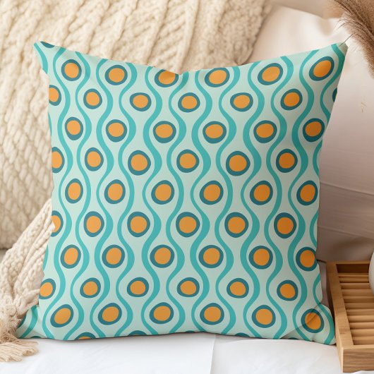 レトロ装飾模様オレンジティール(緑がかった色)アクア クッション