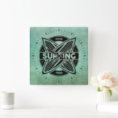 レトロ製サーフボードの壁掛け スクエア壁時計 (ホーム)