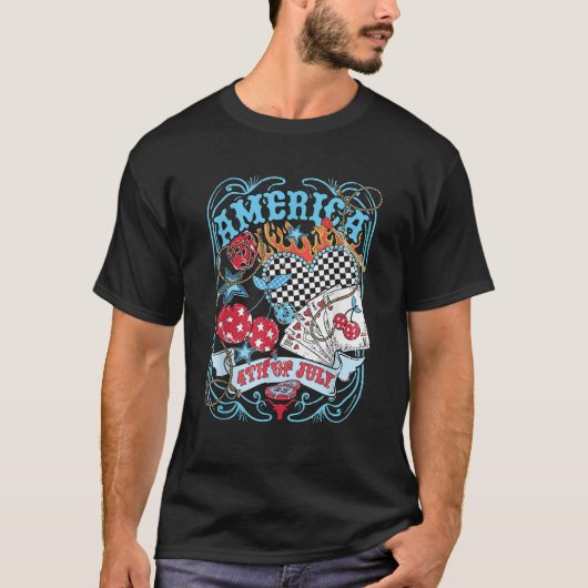 レトロ西おもしろいアメリカ7月4日Indepden Tシャツ (正面)