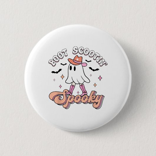 レトロ西部劇ハロウィン かわいいお化け おもしろブーツダンス 缶バッジ (正面)