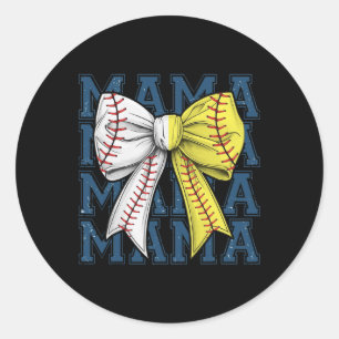 レトロ試合日ソフトボール野球マママスポーツチーム ラウンドシール