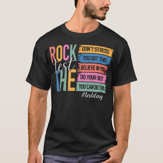 レトロ試験日ロック・ザ・テスト モチベーショナル教師 Tシャツ (正面)