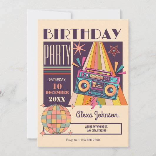 レトロ誕生会 招待状 (正面)